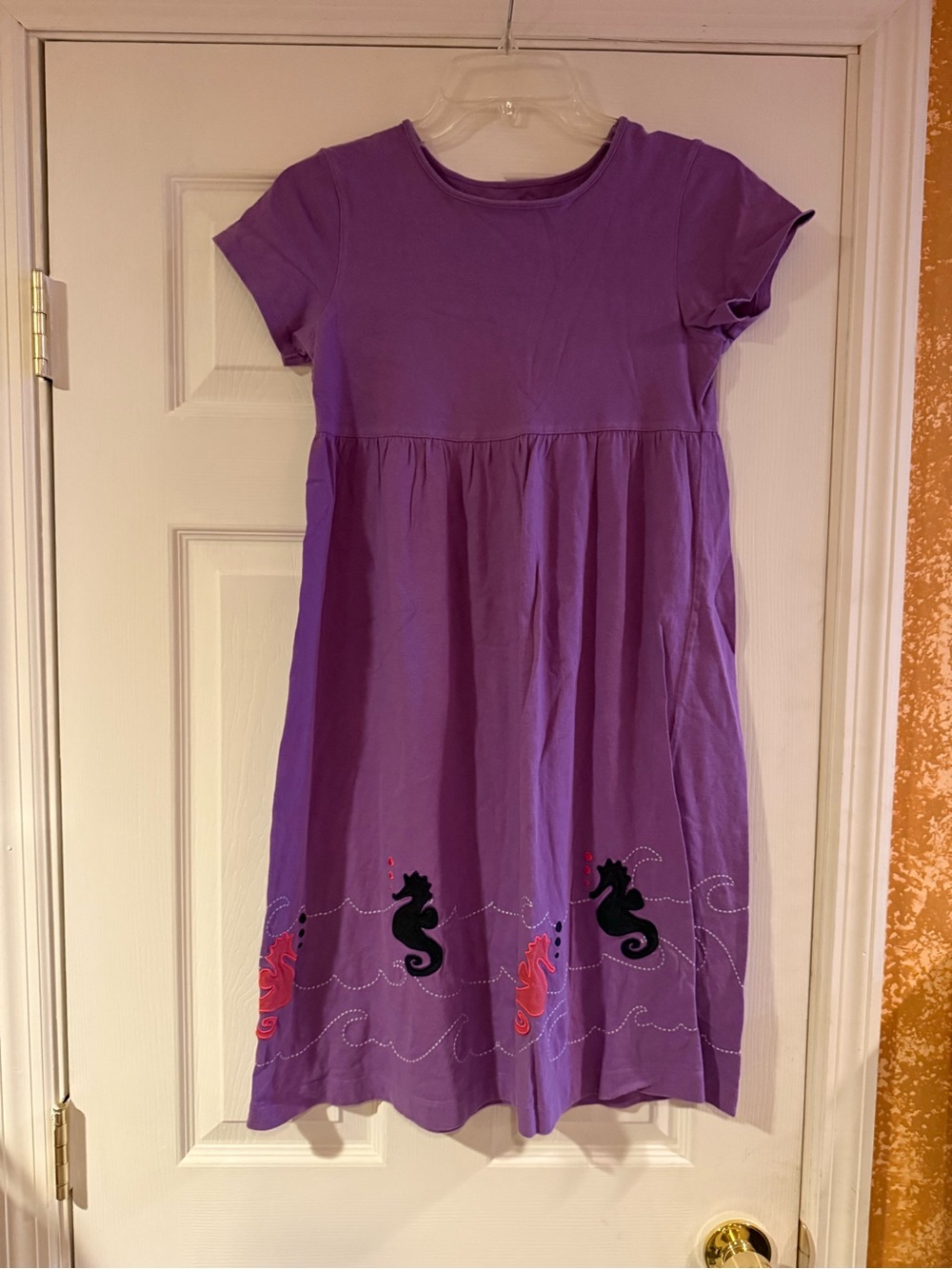 Vintage Lands' End Purple Short-Sleeve Dress with seahorse design